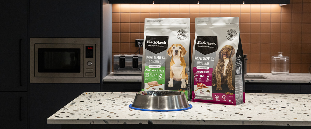 Black Hawk Mature Dog Food Range hero image